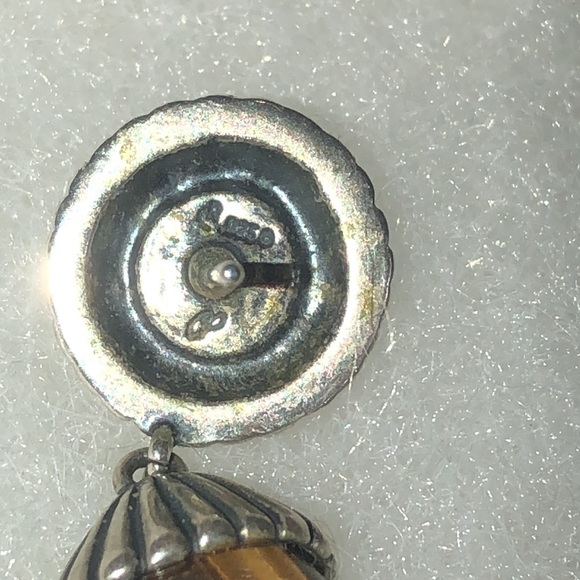 CAROLYN POLLACK Sterling Silver Tigers Eye Red Garnet Drop Dangle Earrings - Picture 6 of 10